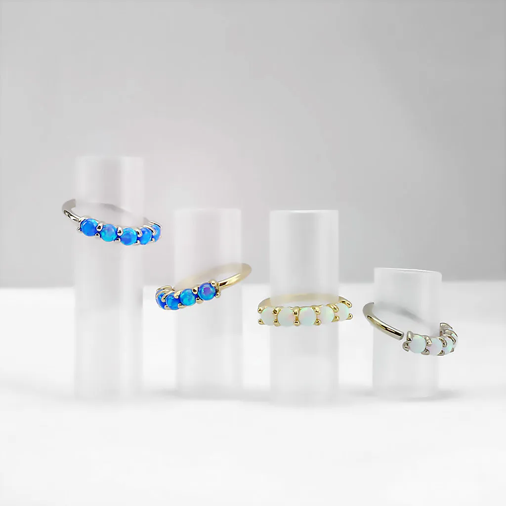 14K Solid Gold Five Opal Hoop Nose Rings for Nose Ear Cartilage
