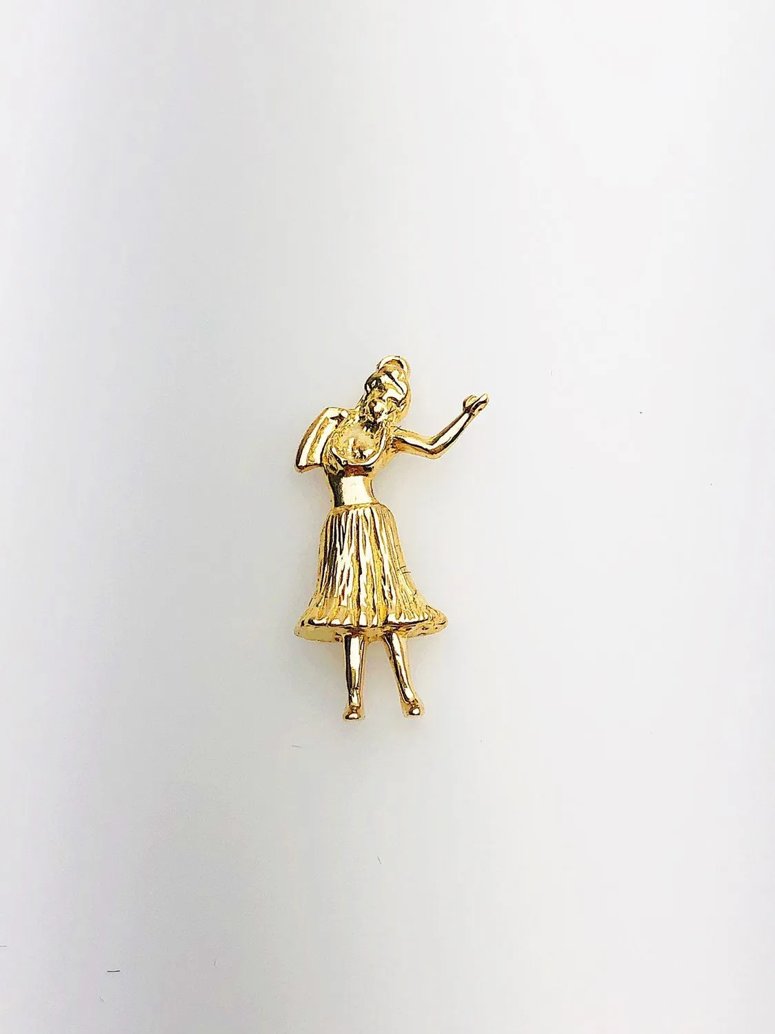 14K Solid Gold Hawaiian Hula Girl Charm w/ Ring, 11.3x21.5mm, Made in USA (L-142)