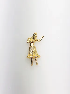 14K Solid Gold Hawaiian Hula Girl Charm w/ Ring, 11.3x21.5mm, Made in USA (L-142)