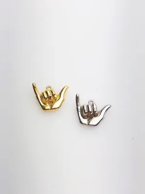 14K Solid Gold Hawaiian Shaka Charm w/ Ring, 11.5x7.6mm, Made in USA (L-93)
