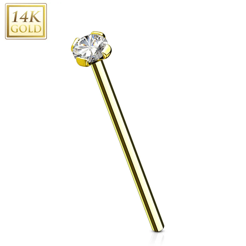 14K Solid Gold Prong CZ Fishtail Nose Pin Rings Stud 16mm