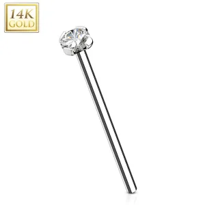 14K Solid Gold Prong CZ Fishtail Nose Pin Rings Stud 16mm