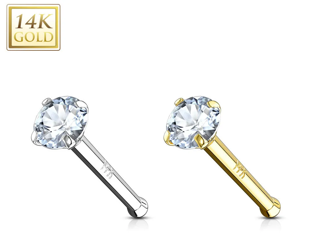 14K Solid Gold Prong Set 3 mm CZ Nose Stud Ring