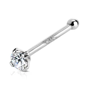 14K Solid Gold Prong Set 3 mm CZ Nose Stud Ring