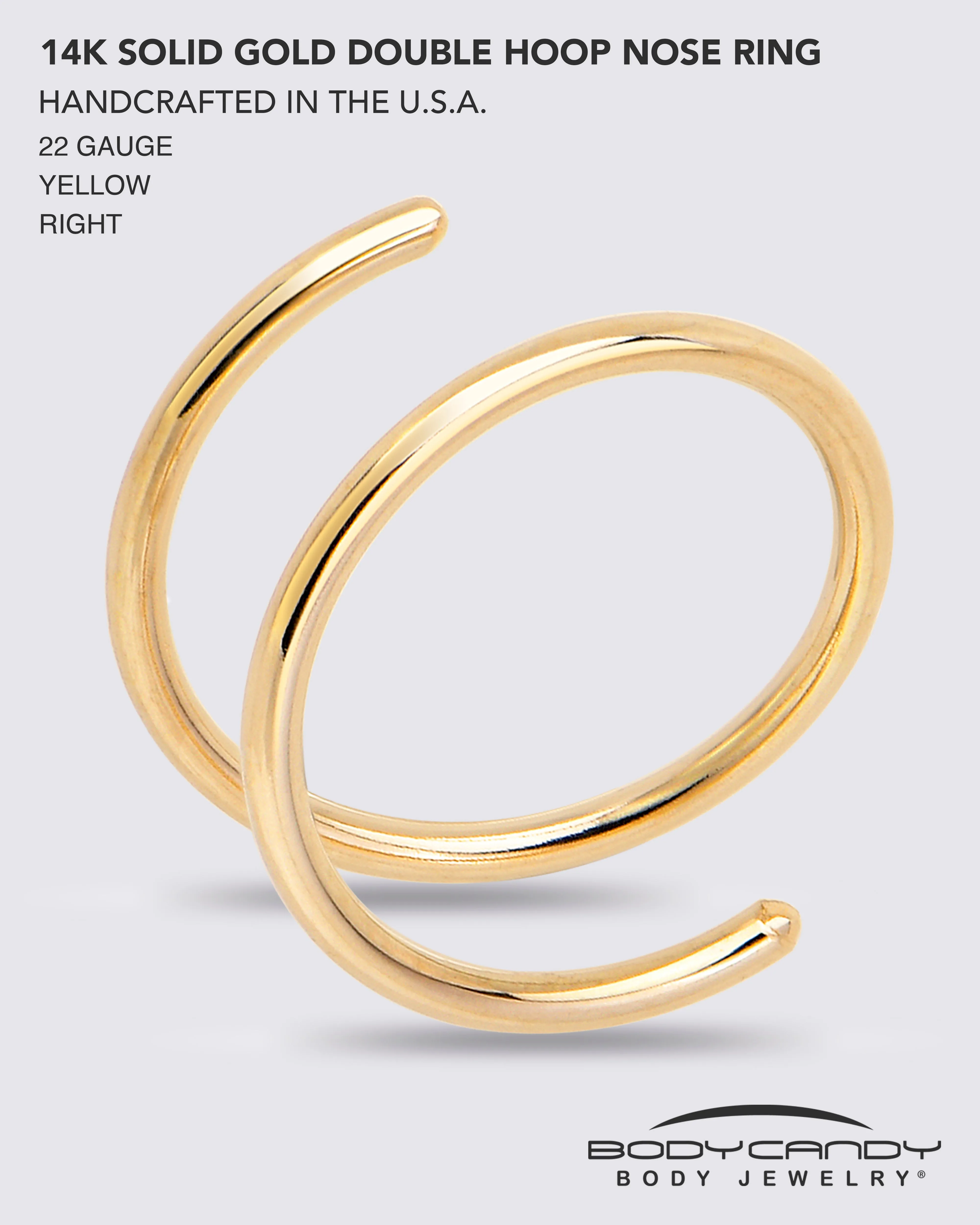 14k Solid Yellow Gold Double Hoop Nose Spiral Nose Ring (Select your Size)