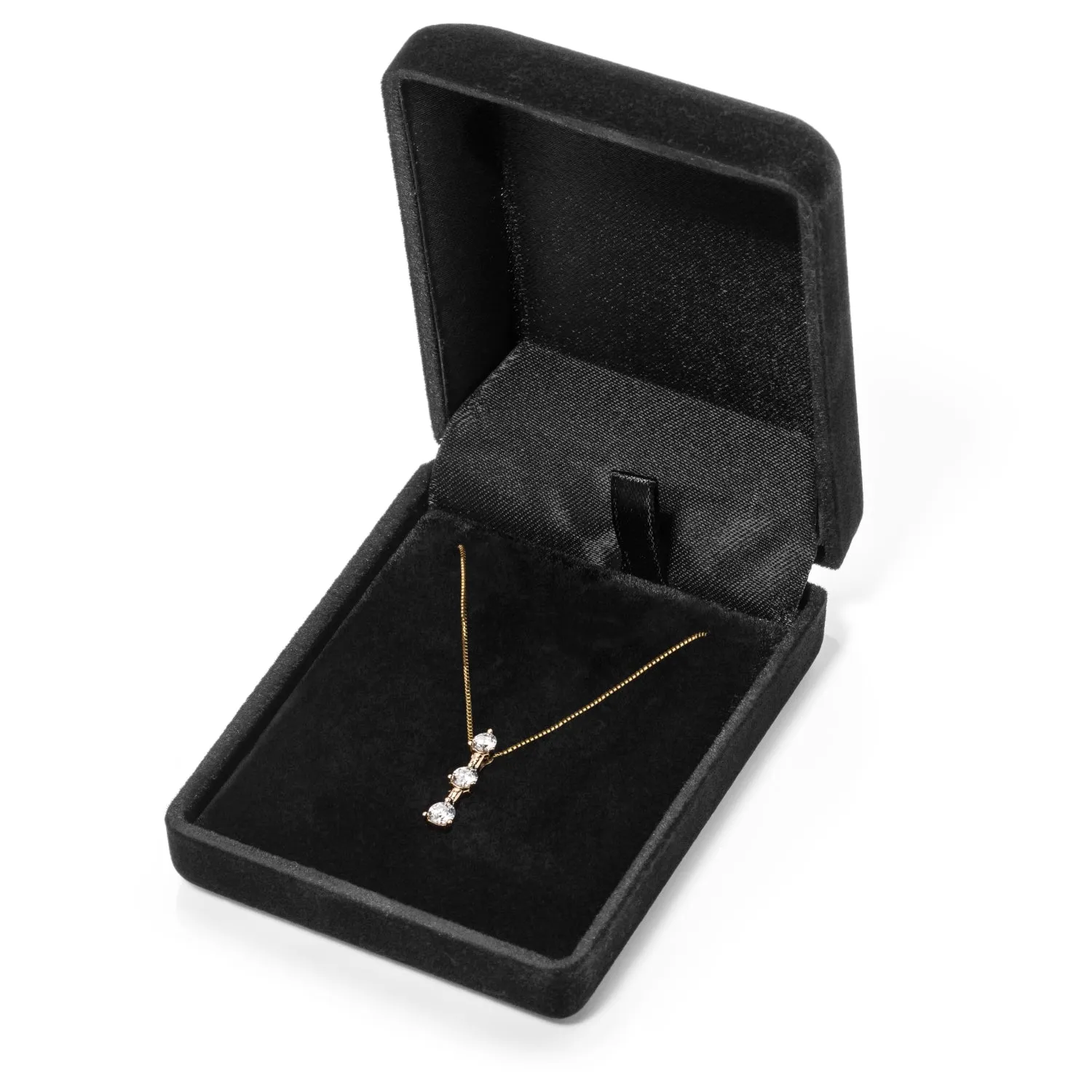 14K Solid Yellow Gold Pendant Necklace | Round Cut Cubic Zirconia 3-Stone "Trilogy" | .22 CTW, Diamond Equivalent | 18 Inch Box Link Chain