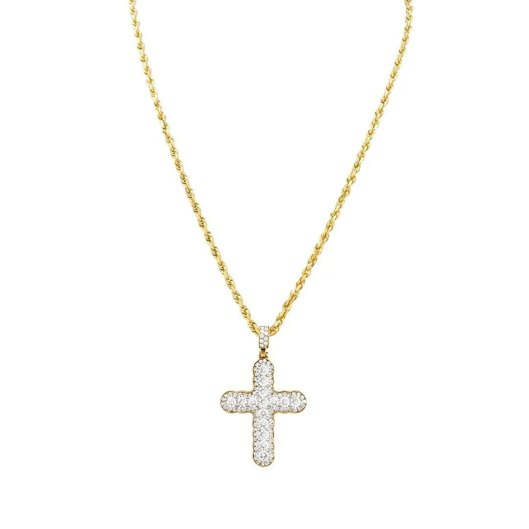 14k Two Tone Gold Diamond Cross Pendant 2.72 Ctw