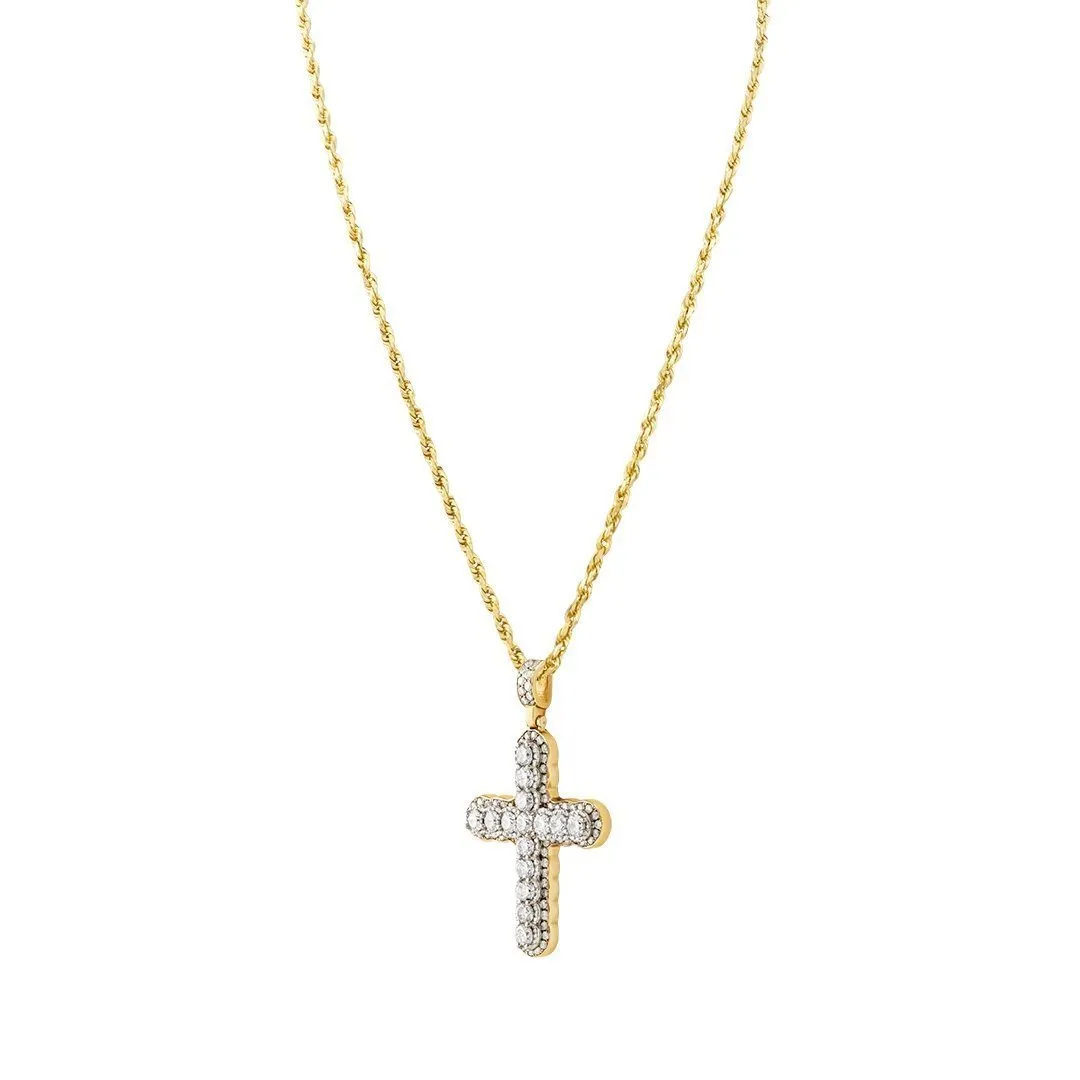 14k Two Tone Gold Diamond Cross Pendant 2.72 Ctw