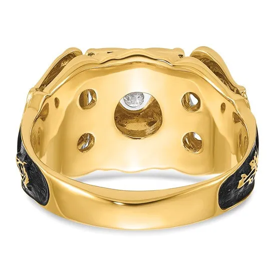 14k Two Tone Gold Diamond Men's Masonic Ring