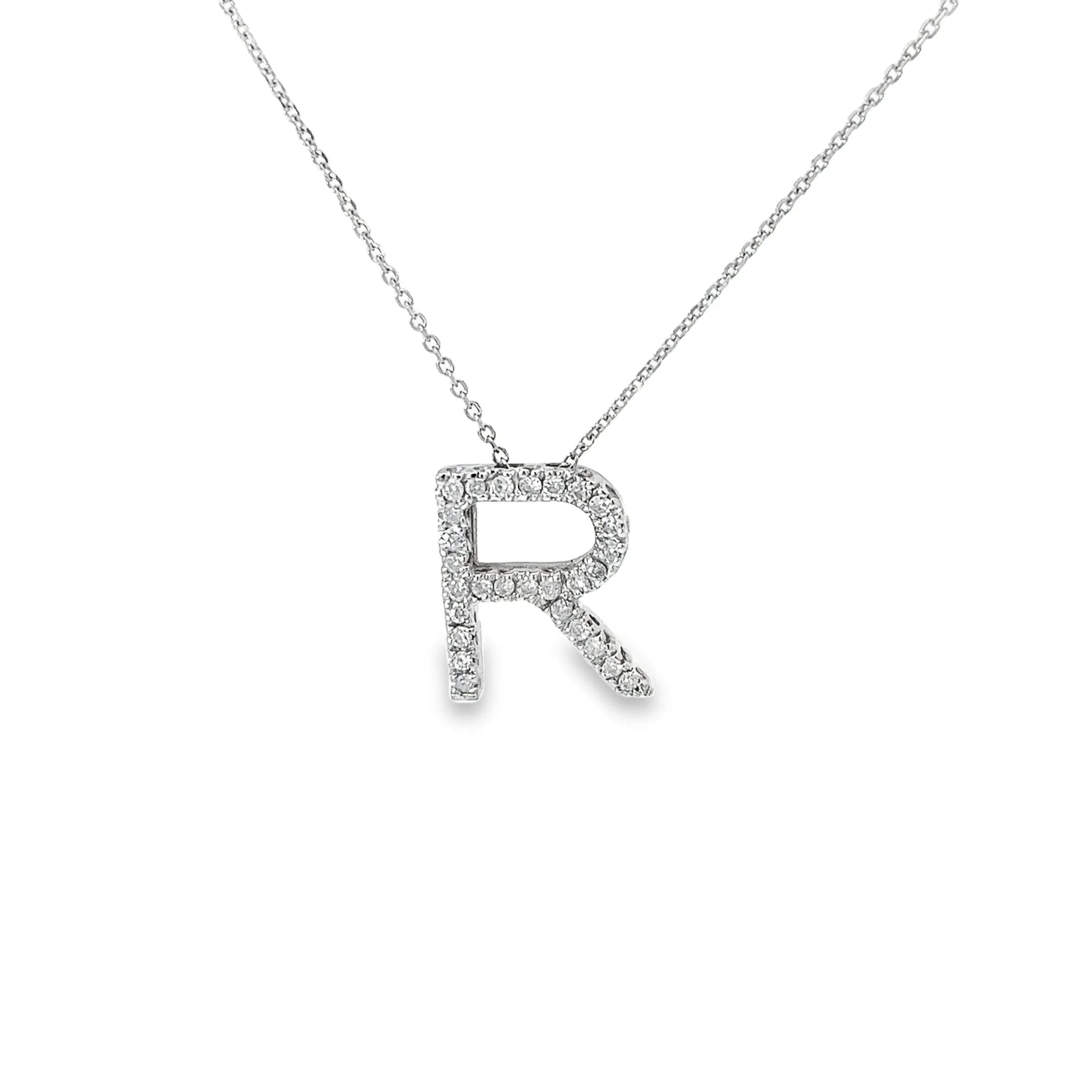 14k White Gold .35ct H SI1 Round Diamond "R" Letter Necklace
