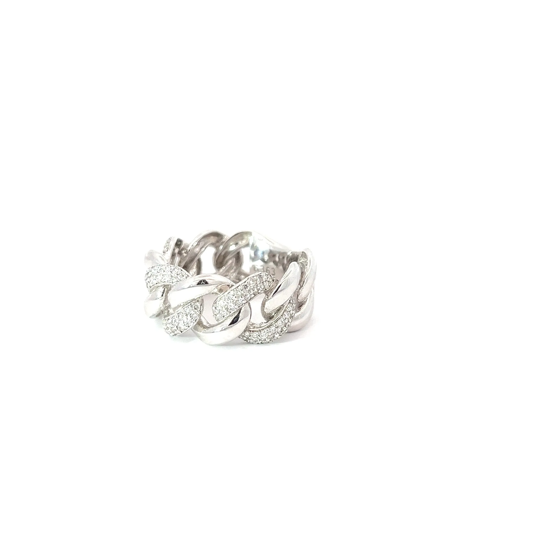 14k White Gold .70ct G VS2 Round Diamond Pave Alternately Cuban Ring