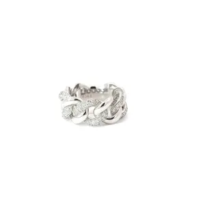 14k White Gold .70ct G VS2 Round Diamond Pave Alternately Cuban Ring