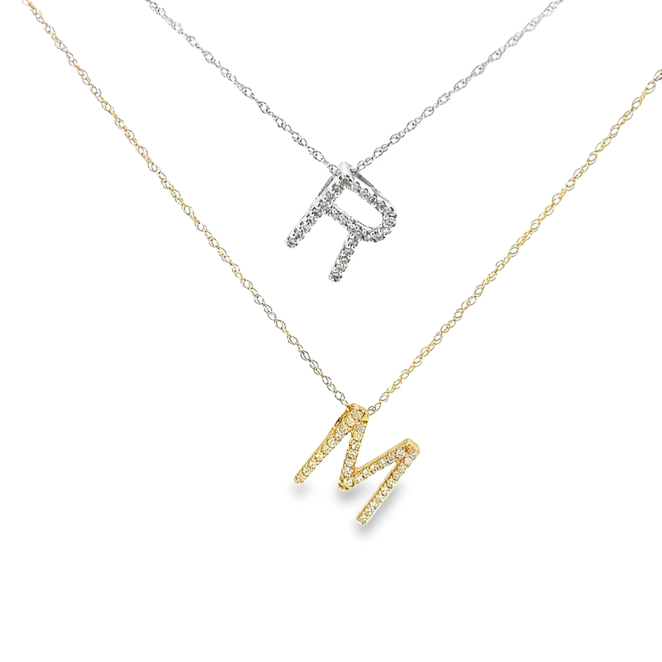 14K WHITE GOLD AND YELLOW GOLD .20CT GSI1 DIAMOND INTIALS
