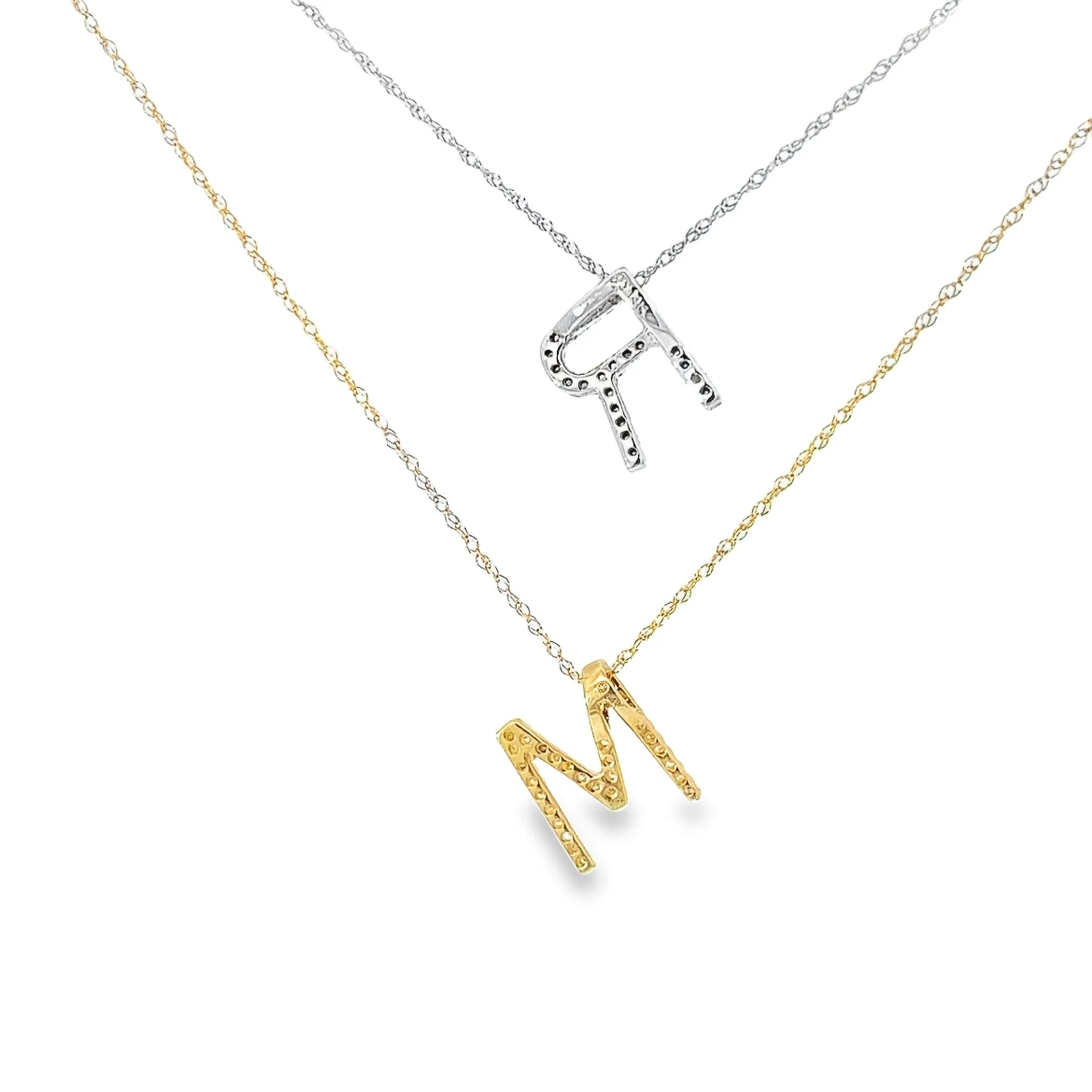 14K WHITE GOLD AND YELLOW GOLD .20CT GSI1 DIAMOND INTIALS