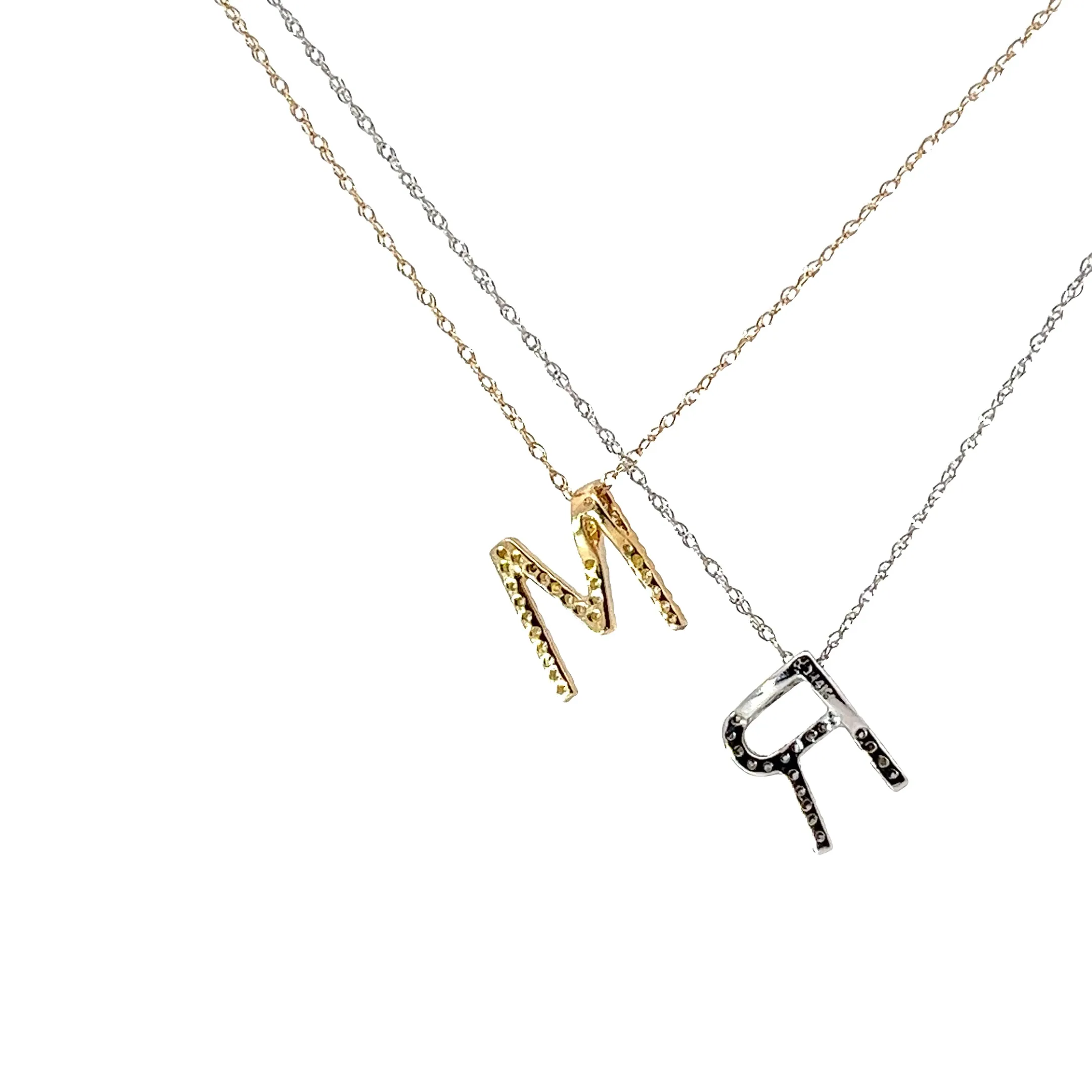 14K WHITE GOLD AND YELLOW GOLD .20CT GSI1 DIAMOND INTIALS
