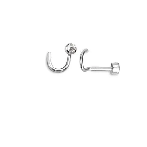 14K White Gold Bezel Set CZ Nose Stud