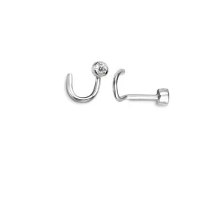 14K White Gold Bezel Set CZ Nose Stud