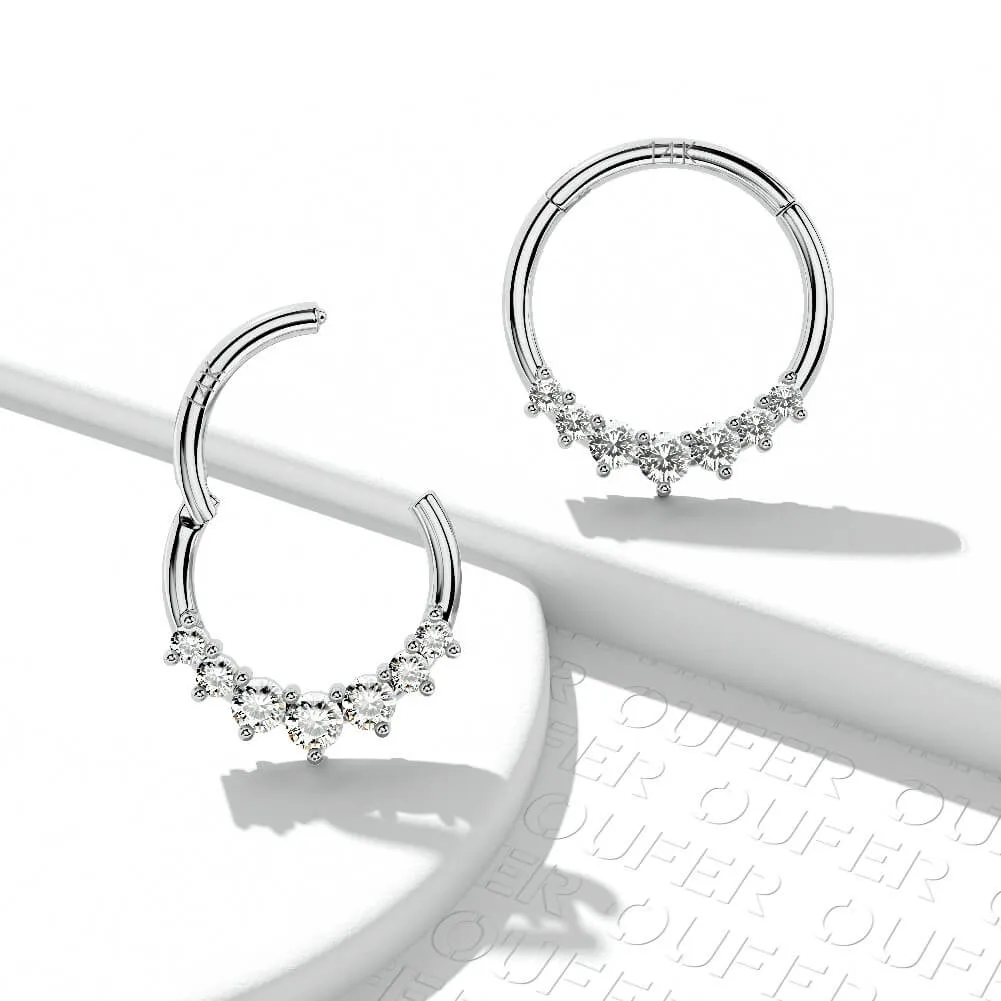 14K White Gold CZ Daith Hoop 16G Septum Ring
