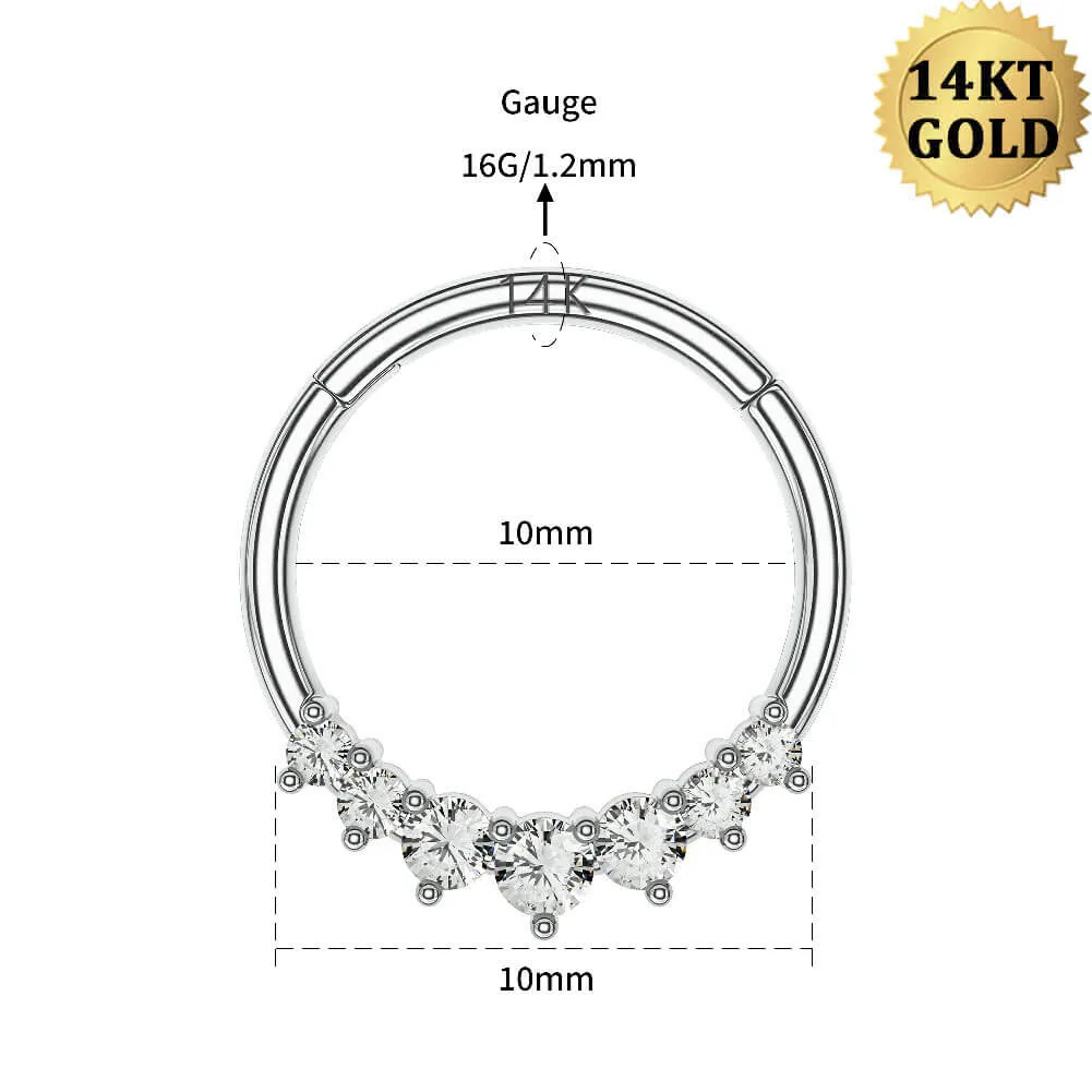 14K White Gold CZ Daith Hoop 16G Septum Ring