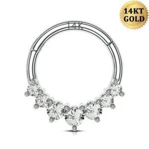 14K White Gold CZ Daith Hoop 16G Septum Ring