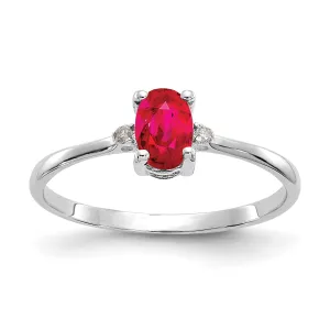 14k White Gold Diamond Ruby Birthstone Ring