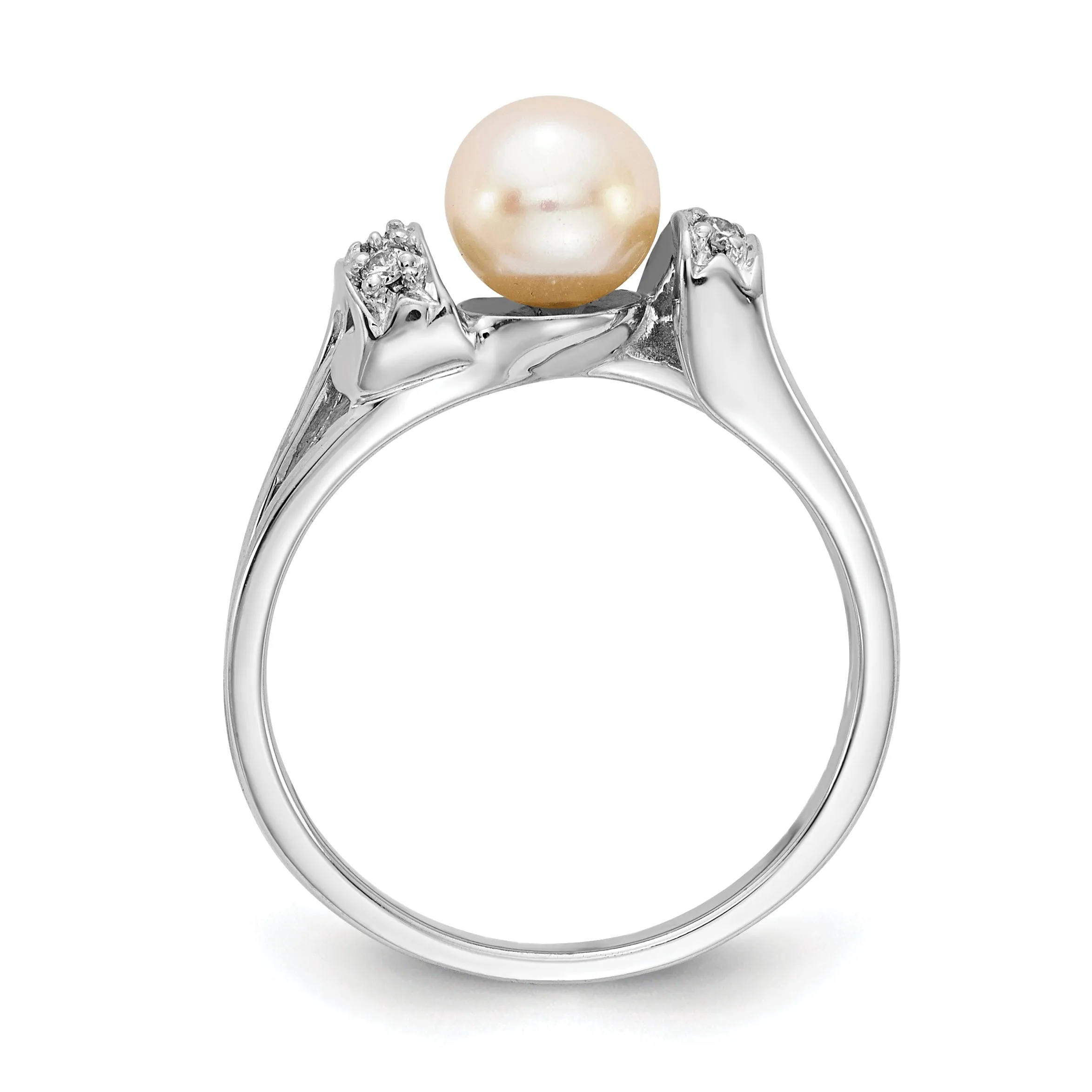 14k White Gold Pearl Diamond Ring