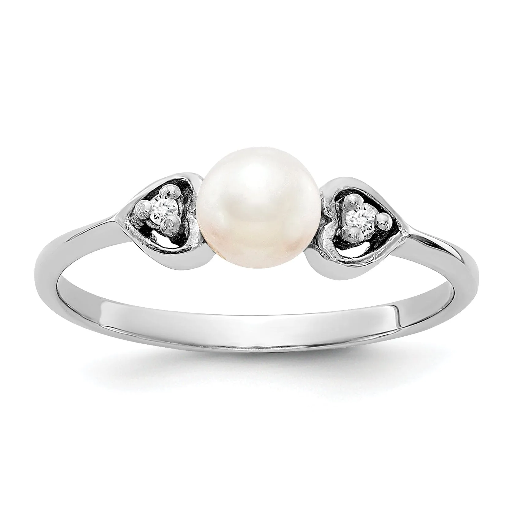 14k White Gold Pearl Diamond Ring
