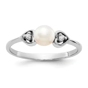 14k White Gold Pearl Diamond Ring