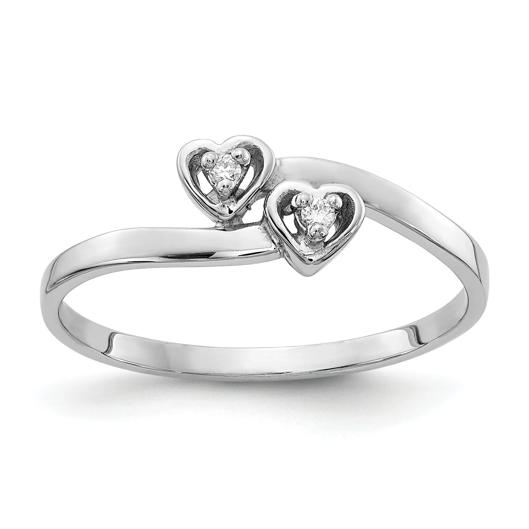 14k White Gold Polished Diamond Heart Ring