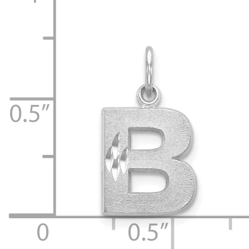 14k White Gold Satin Diamond Cut Finish Letter B Initial Pendant