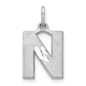 14k White Gold Satin Diamond Cut Finish Letter N Initial Pendant