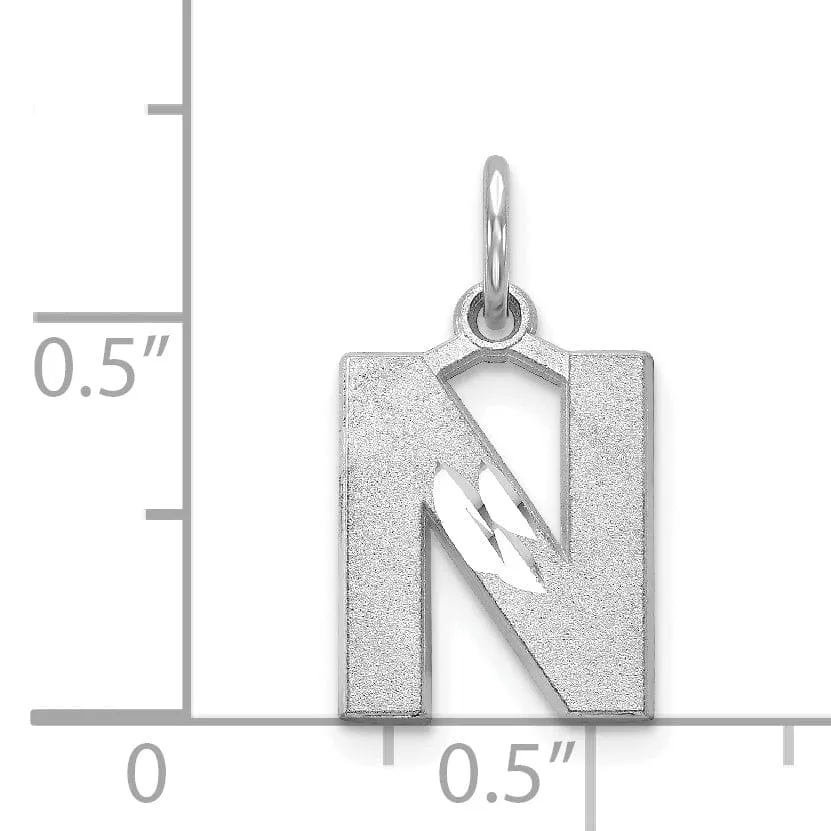 14k White Gold Satin Diamond Cut Finish Letter N Initial Pendant
