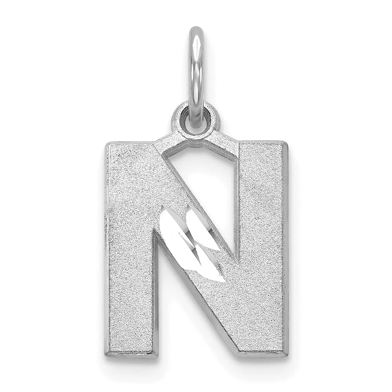 14k White Gold Satin Diamond Cut Finish Letter N Initial Pendant