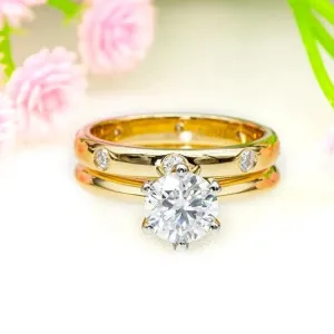14k Yellow Gold 1.0 Ct Round Diamond Ring Set