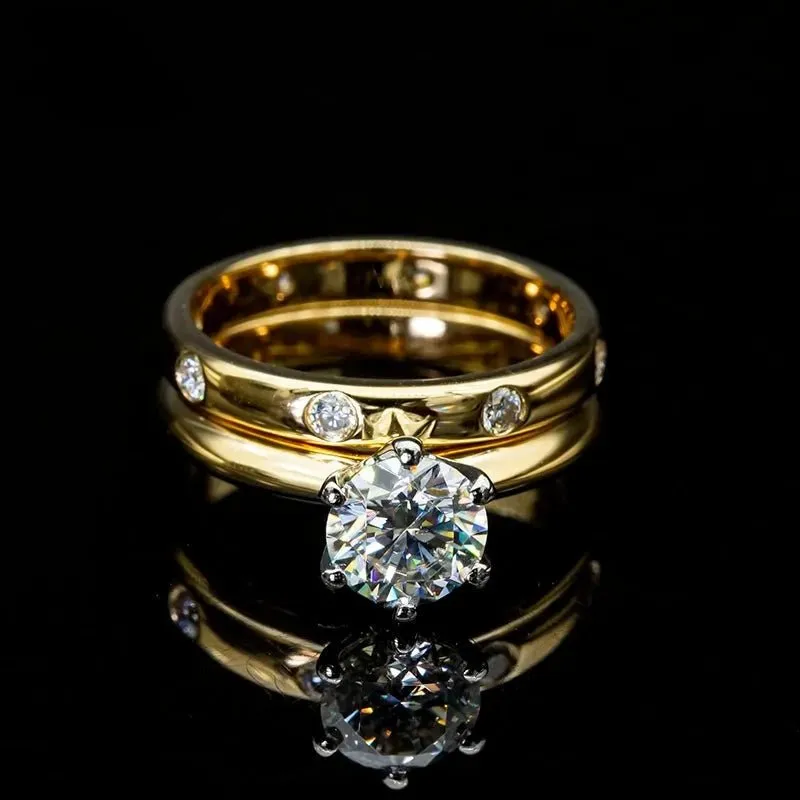 14k Yellow Gold 1.0 Ct Round Diamond Ring Set