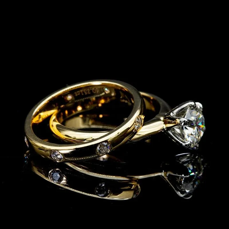 14k Yellow Gold 1.0 Ct Round Diamond Ring Set