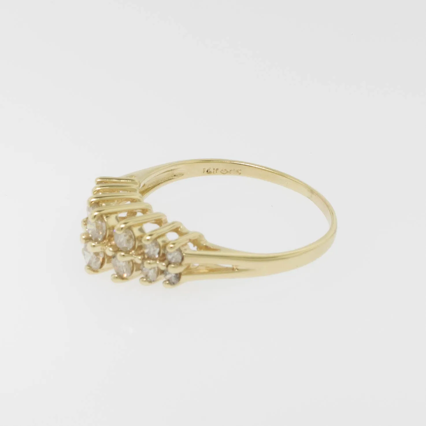 14K Yellow Gold 2 Row Tapered Diamond Ring 1CTW Size 10 Preowned Jewelry