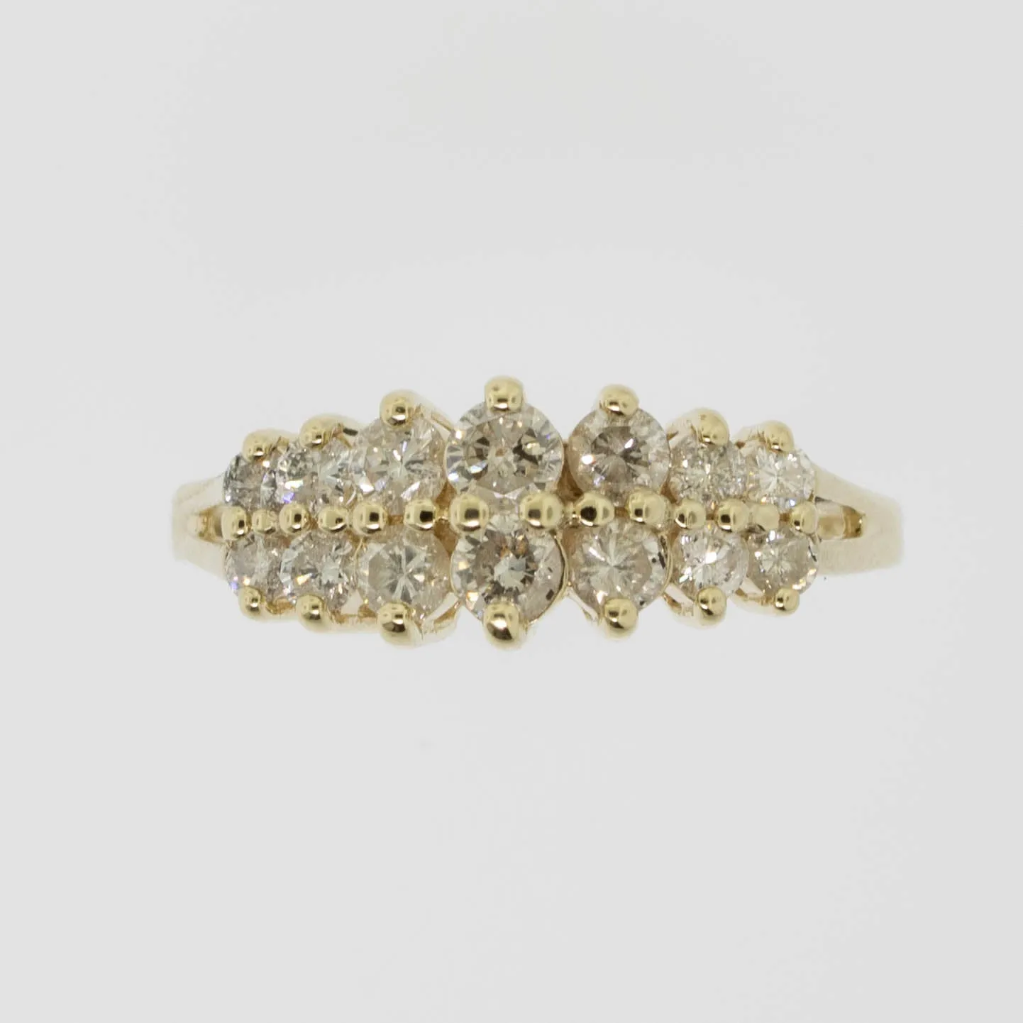 14K Yellow Gold 2 Row Tapered Diamond Ring 1CTW Size 10 Preowned Jewelry