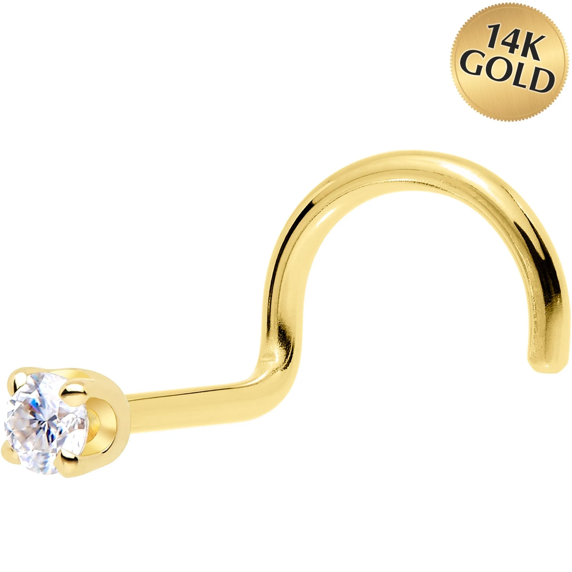 14k Yellow Gold 2mm Lab Created Diamond Nose Ring