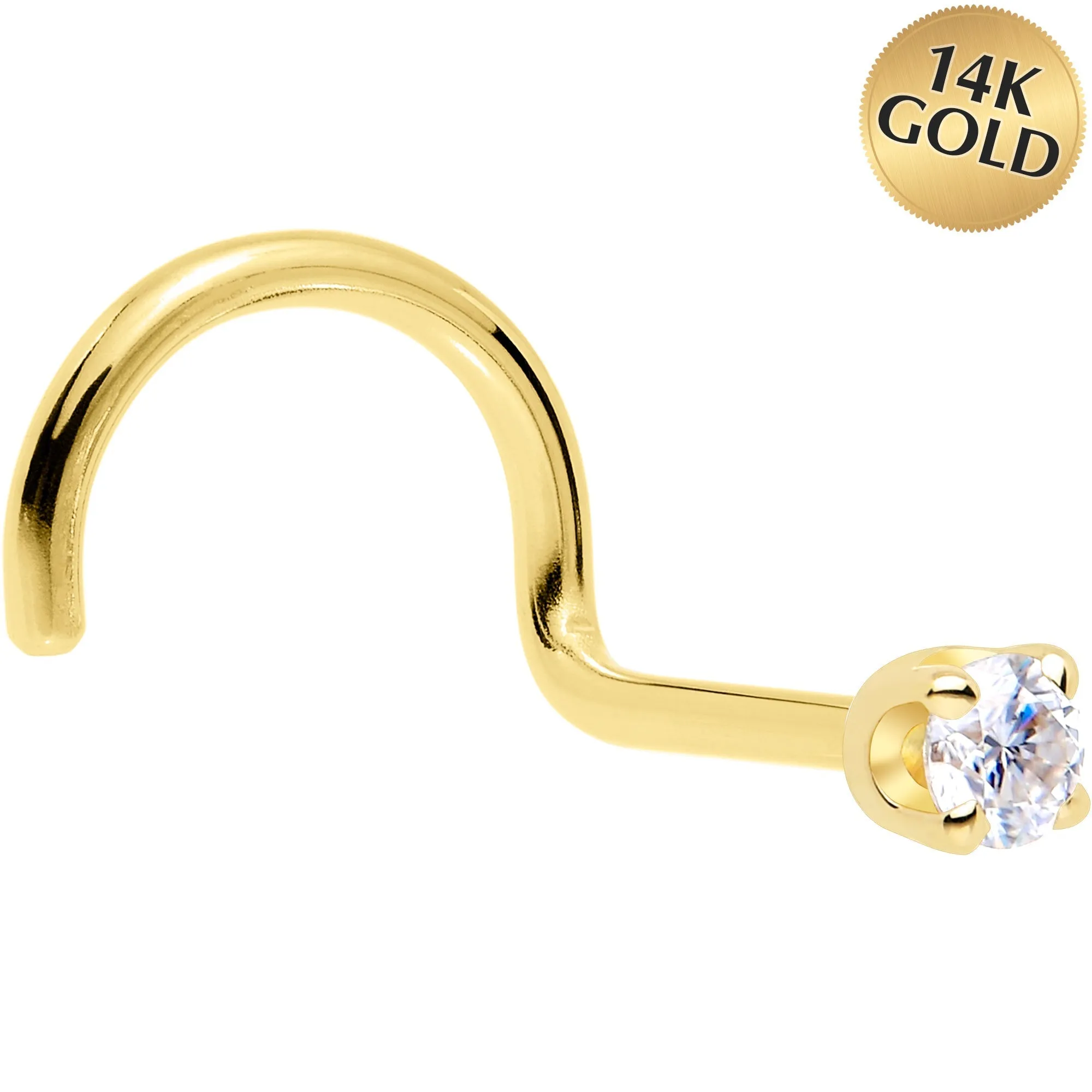 14k Yellow Gold 2mm Lab Created Diamond Nose Ring