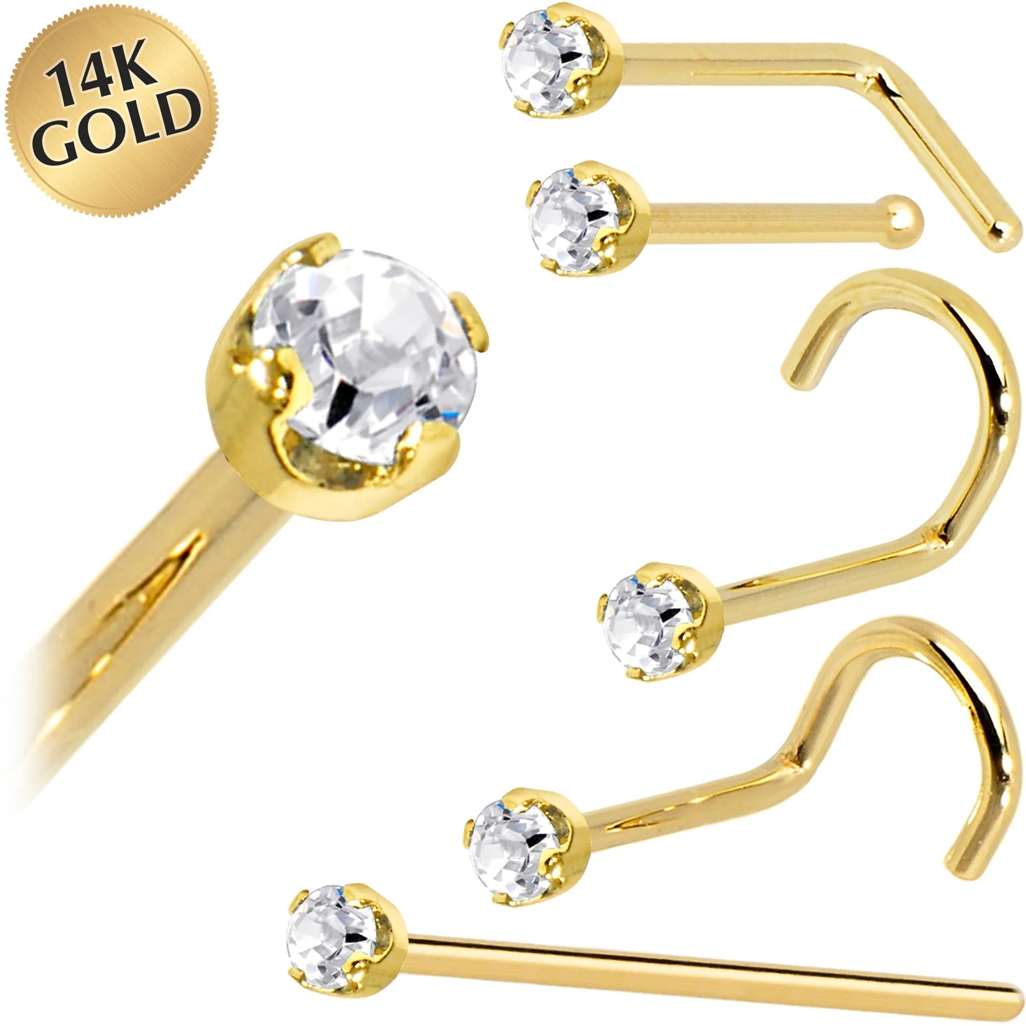 14k Yellow Gold 2mm Lab Created Diamond Nose Ring