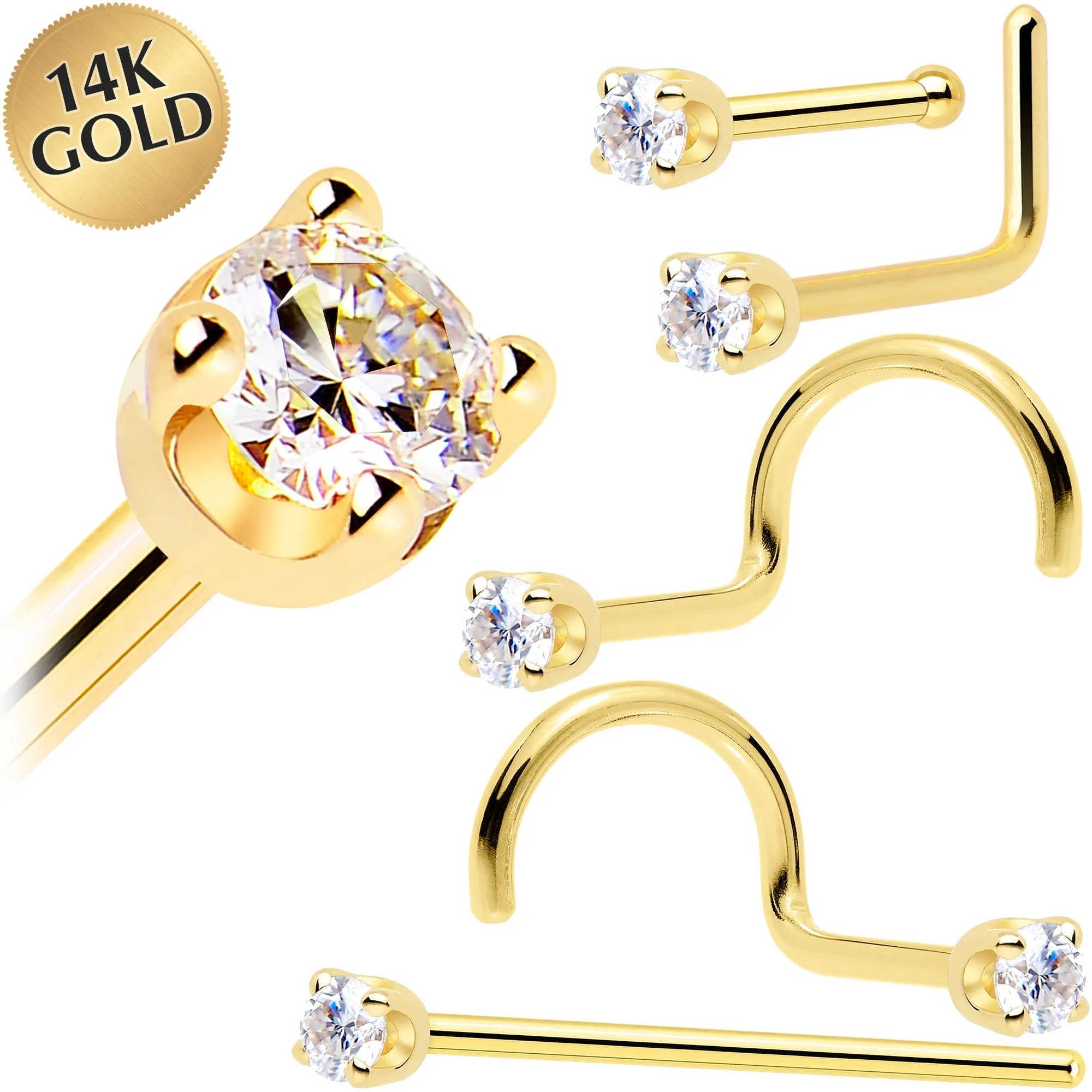 14k Yellow Gold 2mm Lab Created Diamond Nose Ring