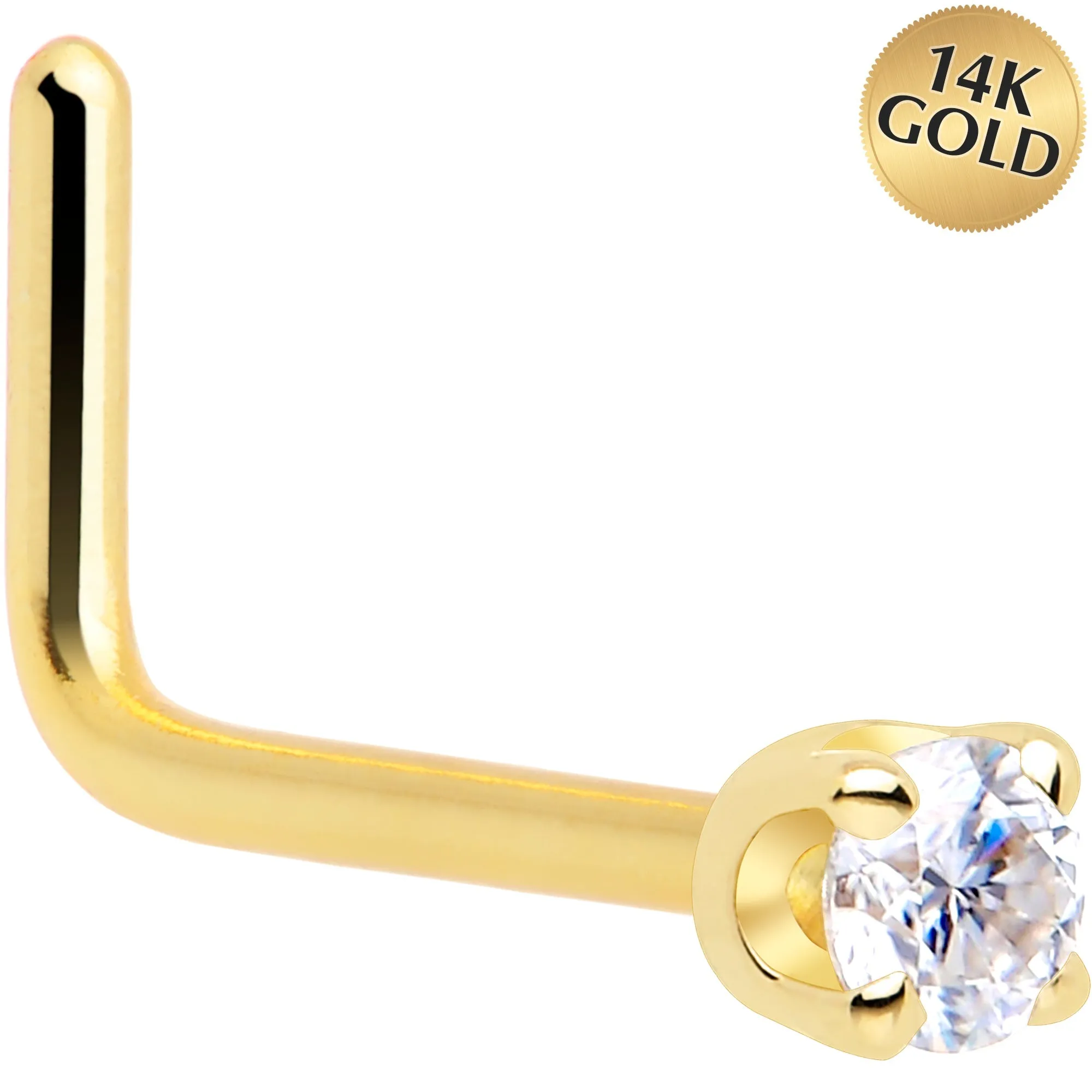 14k Yellow Gold 2mm Lab Created Diamond Nose Ring