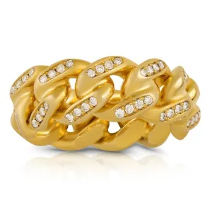 14k Yellow Gold Diamond Cuban Link Ring