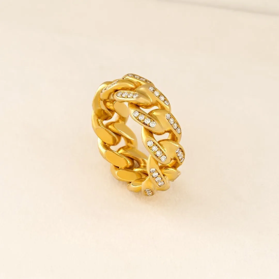 14k Yellow Gold Diamond Cuban Link Ring