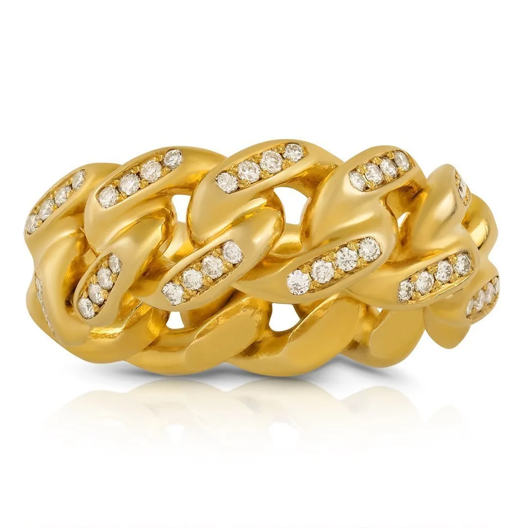 14k Yellow Gold Diamond Cuban Link Ring