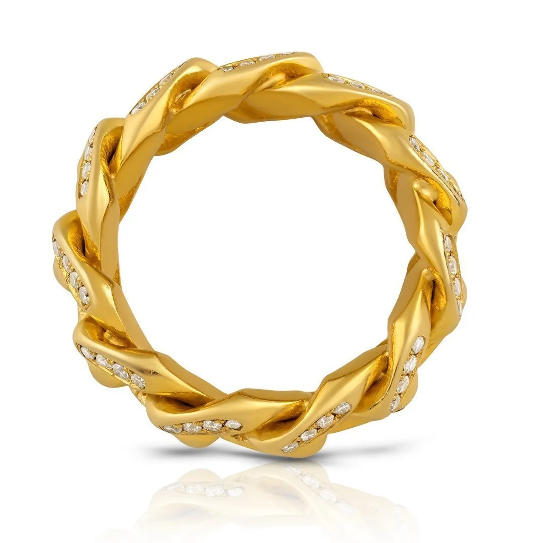 14k Yellow Gold Diamond Cuban Link Ring