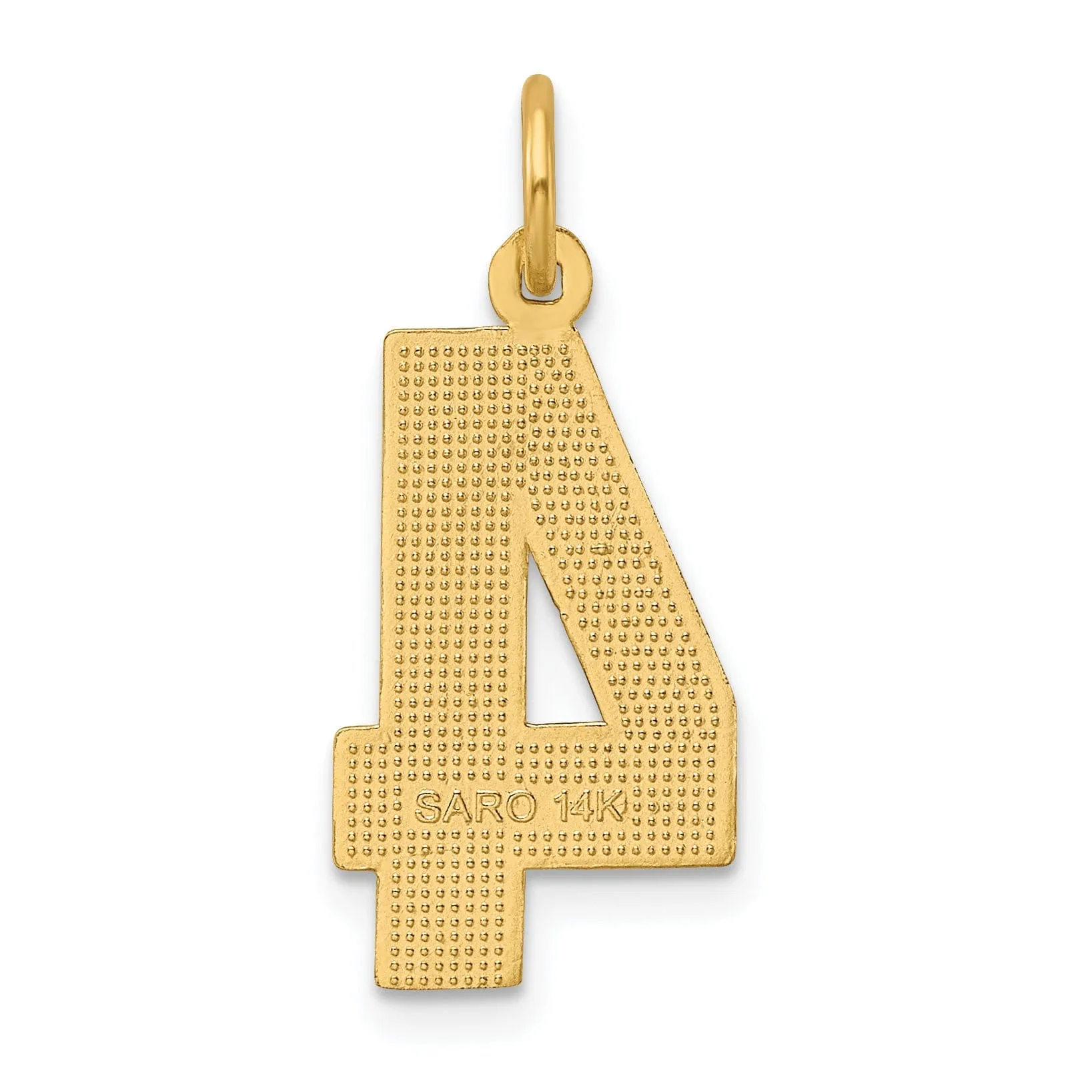 14k Yellow Gold Diamond Cut Finish Large Size Number 4 Pendant