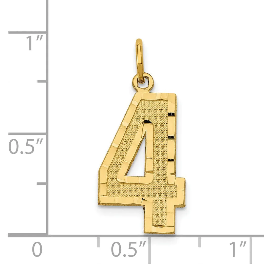 14k Yellow Gold Diamond Cut Finish Large Size Number 4 Pendant