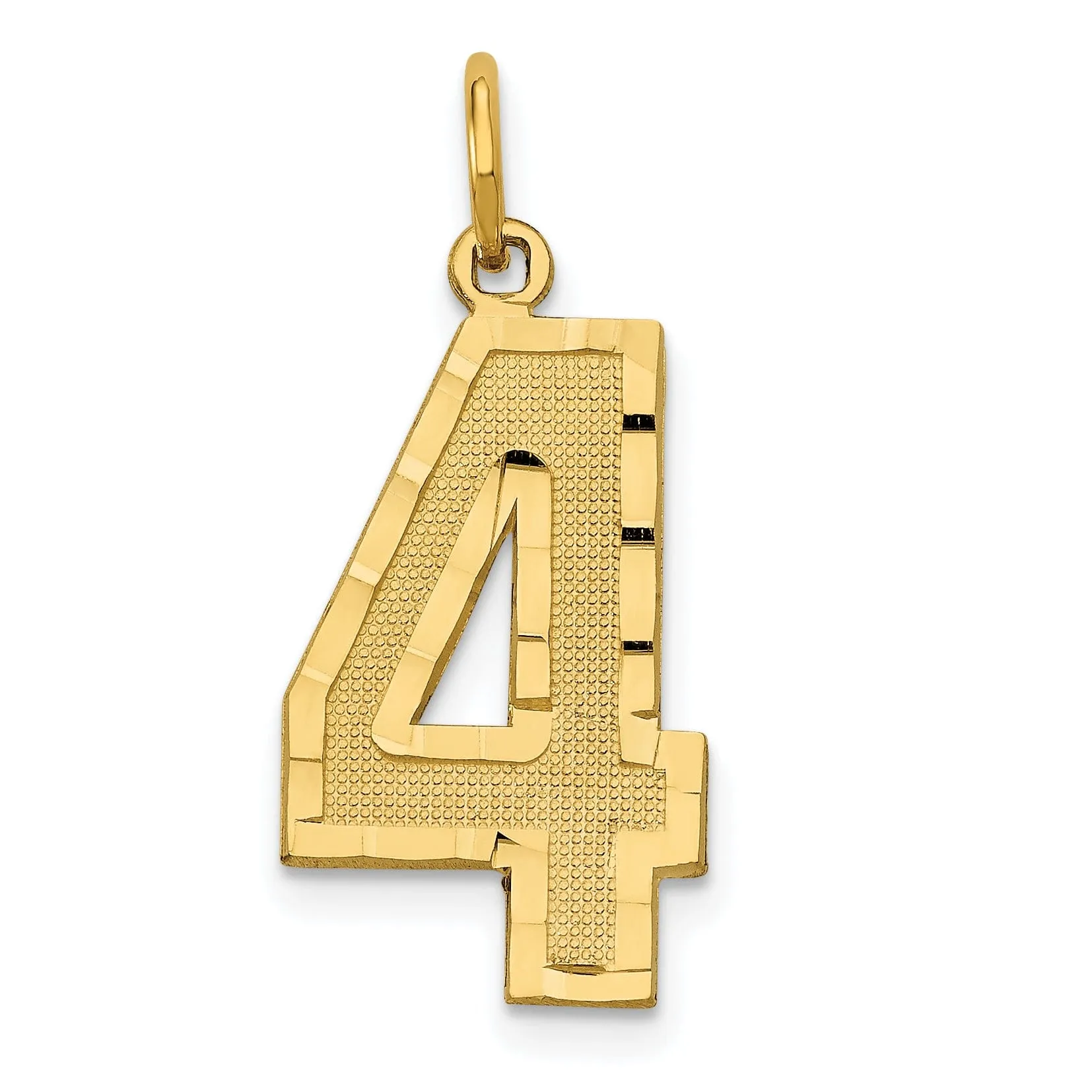 14k Yellow Gold Diamond Cut Finish Large Size Number 4 Pendant